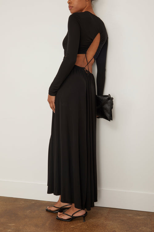Proenza Schouler White Label Dresses Long Sleeve Jersey Open Back Dress in Black