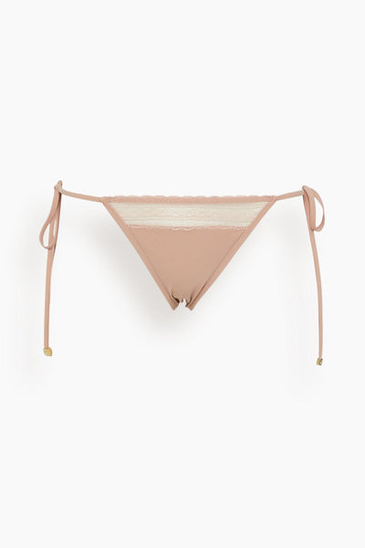 Lace Inset String Tie Bikini Bottom in Buff
