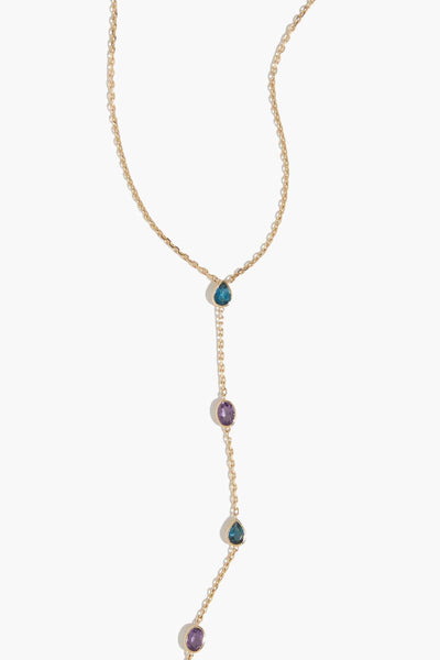Amethyst and Blue Topaz Lariat Necklace in 14K Gold