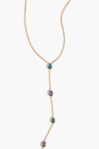 Vintage La Rose Necklaces Amethyst and Blue Topaz Lariat Necklace in 14K Gold