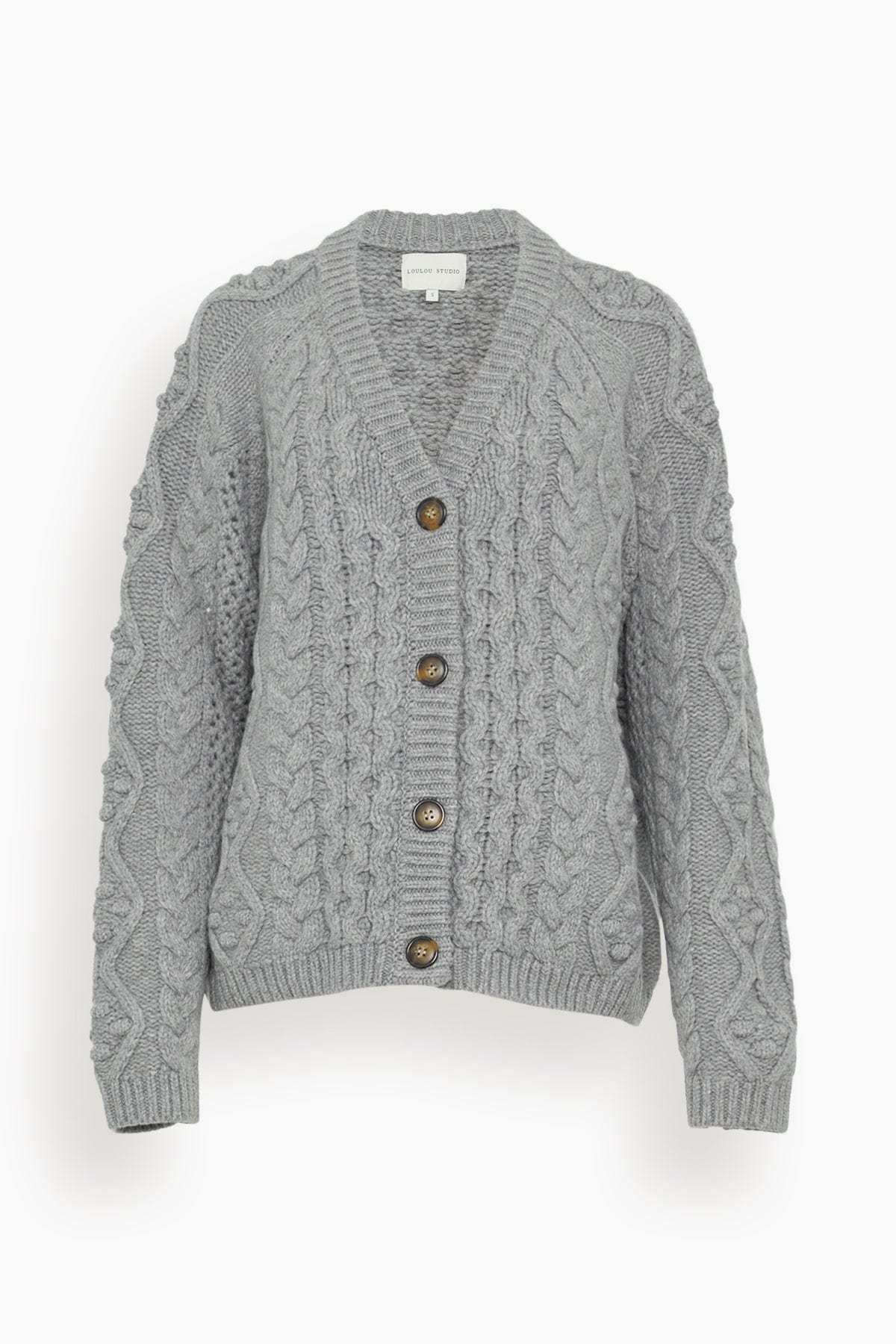 Loulou Studio Sweaters Kuma Cable Knit Cardigan in Grey Melange