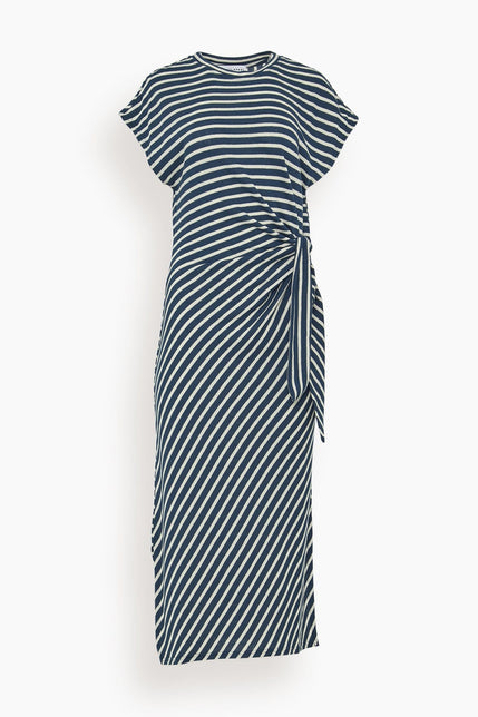 Apiece Apart Casual Dresses Vanina Cinched Waist Dress in Navy and Cream Stripe