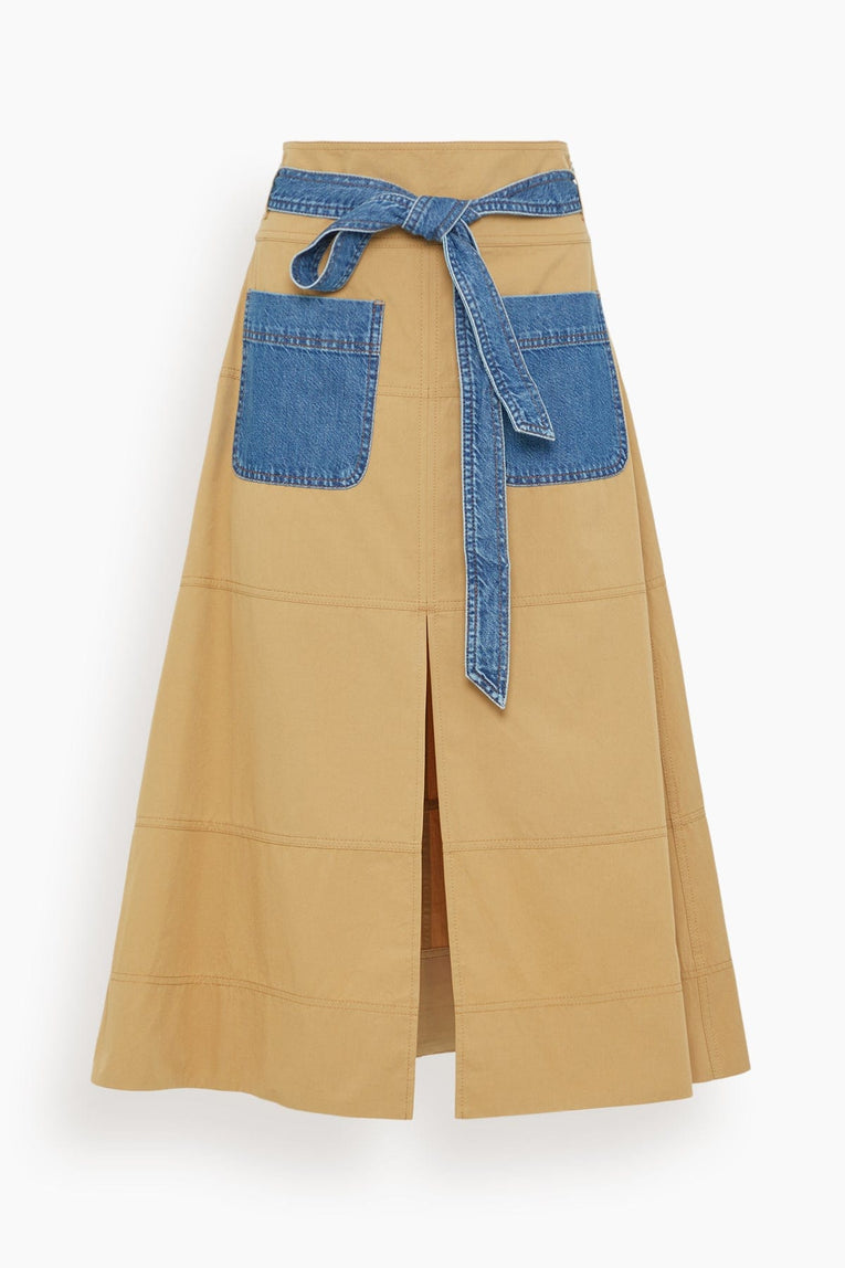 Tanya Taylor Hudson Skirt in Dark Khaki with Medium Indigo Multi