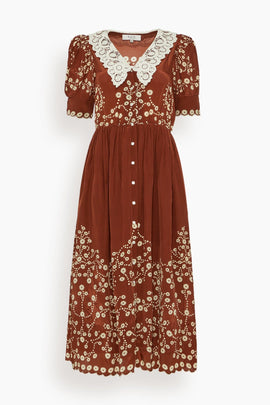 Frances Print Short Sleeve Midi Dress in Brown