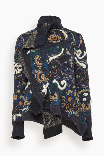 Floral Jacquard Knit Blouson in Navy