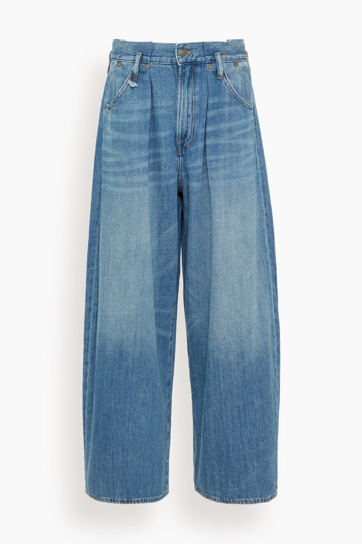 R13 Pleated Waistband Jean in Concrete Blue