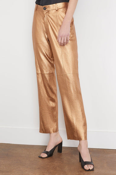 Forte Forte Pants Laminated Nappa Leather Straight Leg Pants in Bronze Forte Forte Laminated Nappa Leather Straight Leg Pants in Bronze