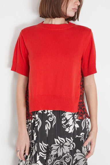 Sacai Tops Floral Print Knit Pullover in Red Sacai Floral Print Knit Pullover in Red