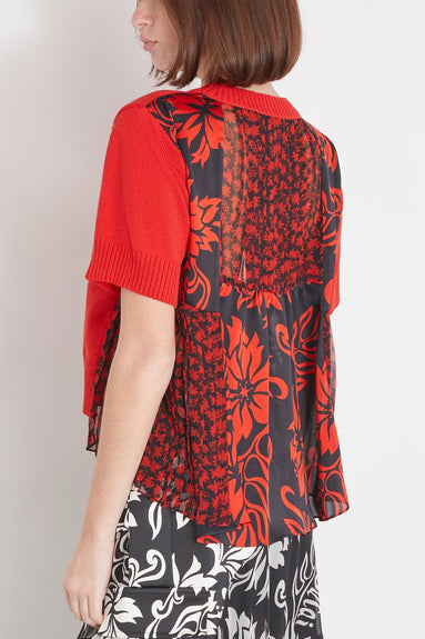 Sacai Tops Floral Print Knit Pullover in Red Sacai Floral Print Knit Pullover in Red
