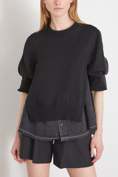 Sacai Tops Denim x Knit Pullover in Black Sacai Denim x Knit Pullover in Black