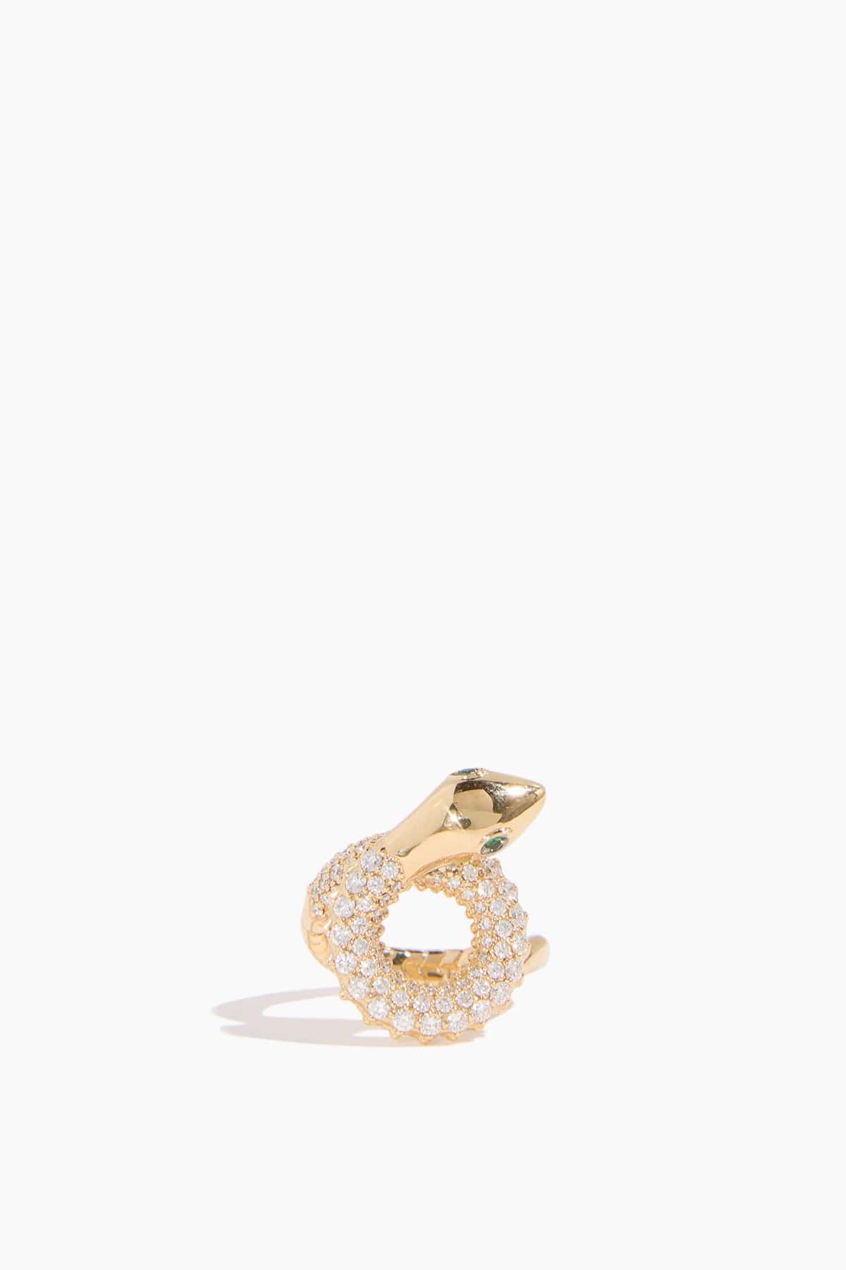 Stoned Fine Jewelry Coiled Serpent Ring in 18k Yellow Gold