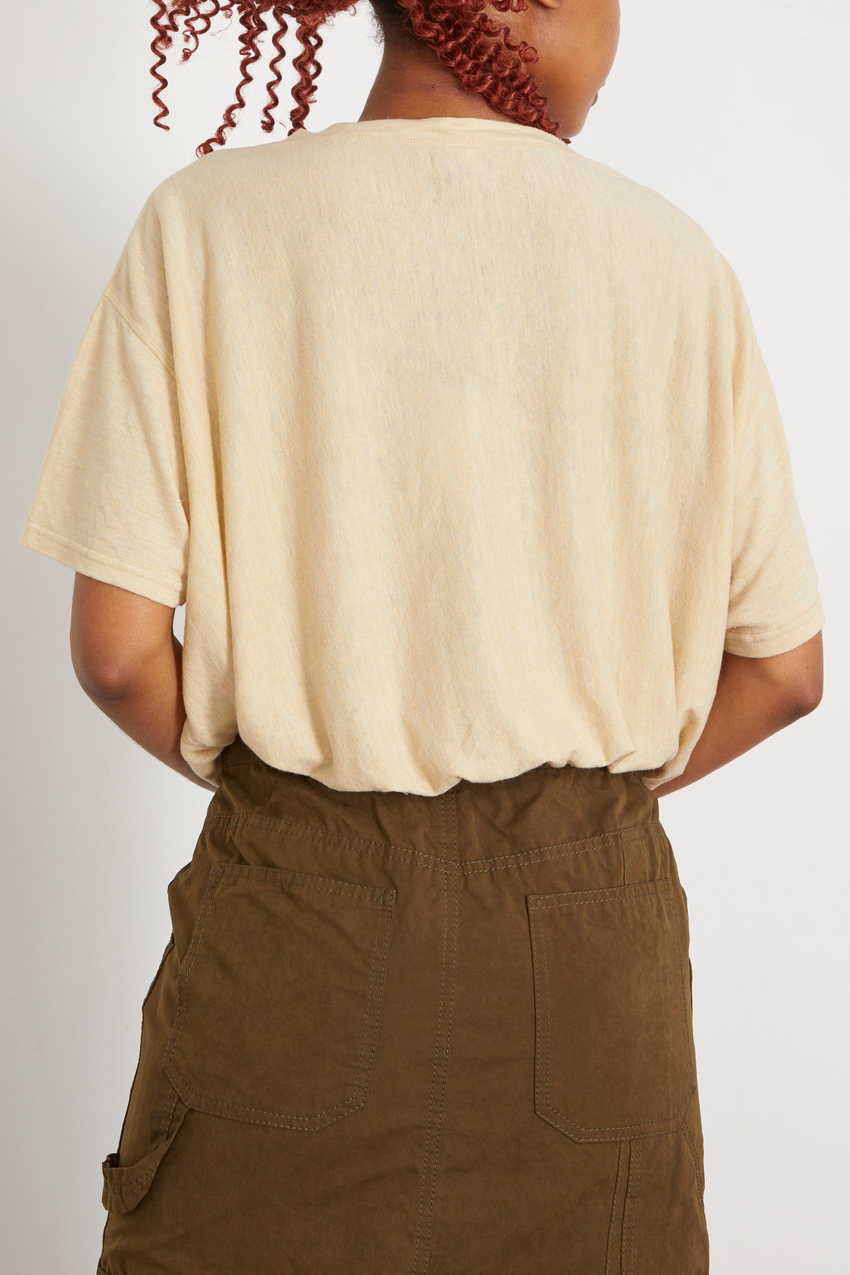 R13 Tops Gathered Hem V-Neck Tee in Khaki R13 Gathered Hem V-Neck Tee in Khaki