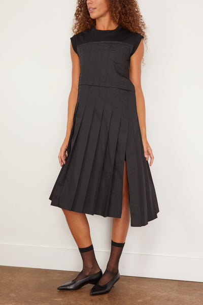 Cotton Poplin x Cotton Jersey Dress in Black