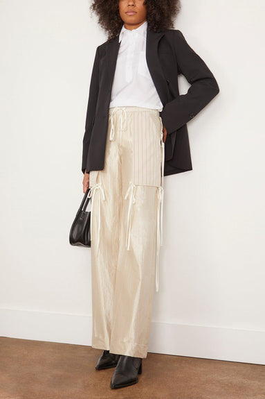 Christopher John Rogers Pants Metallic Drawstring Straight Leg Pants in Tapioca Christopher John Rogers Metallic Drawstring Straight Leg Pants in Tapioca