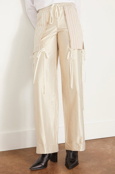 Christopher John Rogers Pants Metallic Drawstring Straight Leg Pants in Tapioca Christopher John Rogers Metallic Drawstring Straight Leg Pants in Tapioca