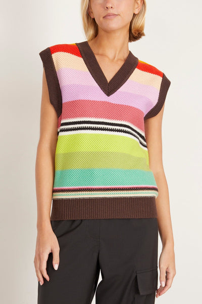 Christopher John Rogers Tops Pique Stitch Striped Vest in Rainbow Multi Christopher John Rogers Pique Stitch Striped Vest in Rainbow Multi