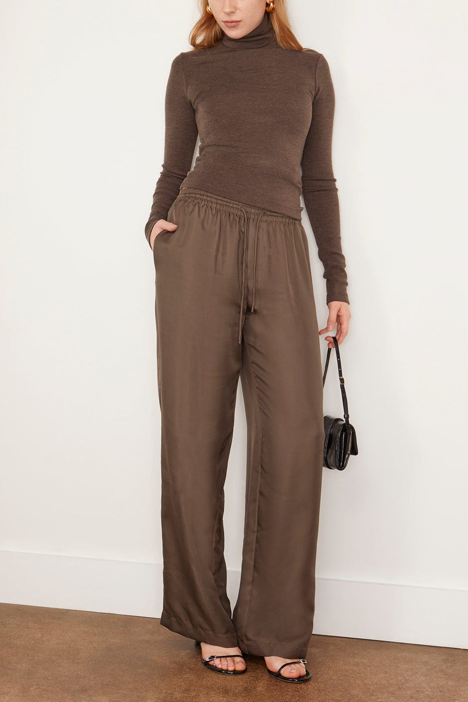 Rohe Pants Wide Leg Silk Trousers in Earth