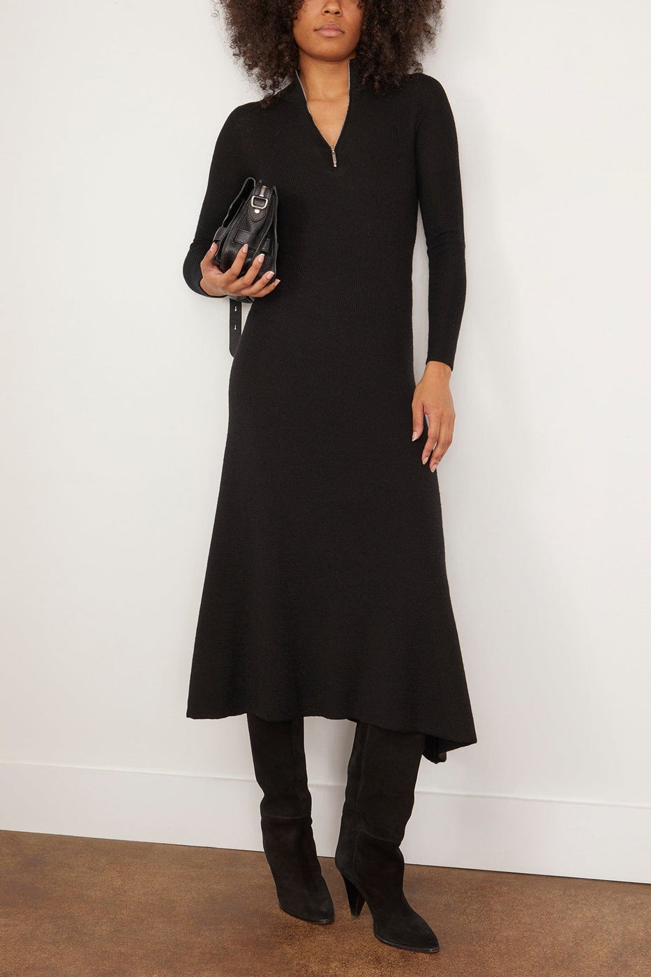 Rosetta Getty Ribbed Zip Up Turtleneck Dress in Black Hampden Clothing