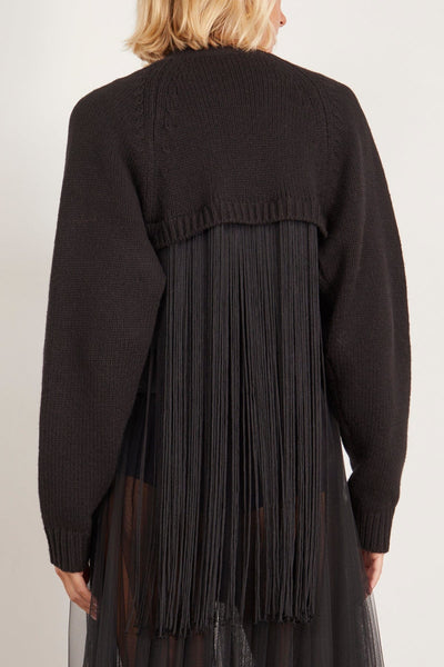 Tibi Sweaters Soft Sweaters Fringed Half Cardigan in Black Tibi Soft Sweaters Fringed Half Cardigan in Black