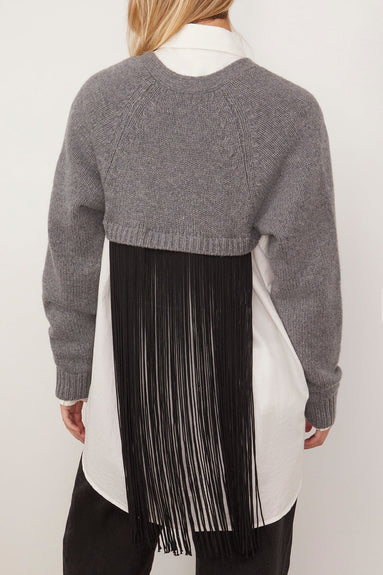 Tibi Sweaters Soft Sweaters Fringed Half Cardigan in Charcoal Tibi Soft Sweaters Fringed Half Cardigan in Charcoal