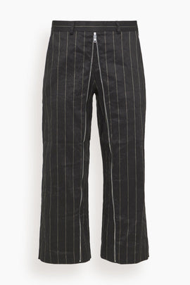 Front Zip Trouser in Black Silver Wide