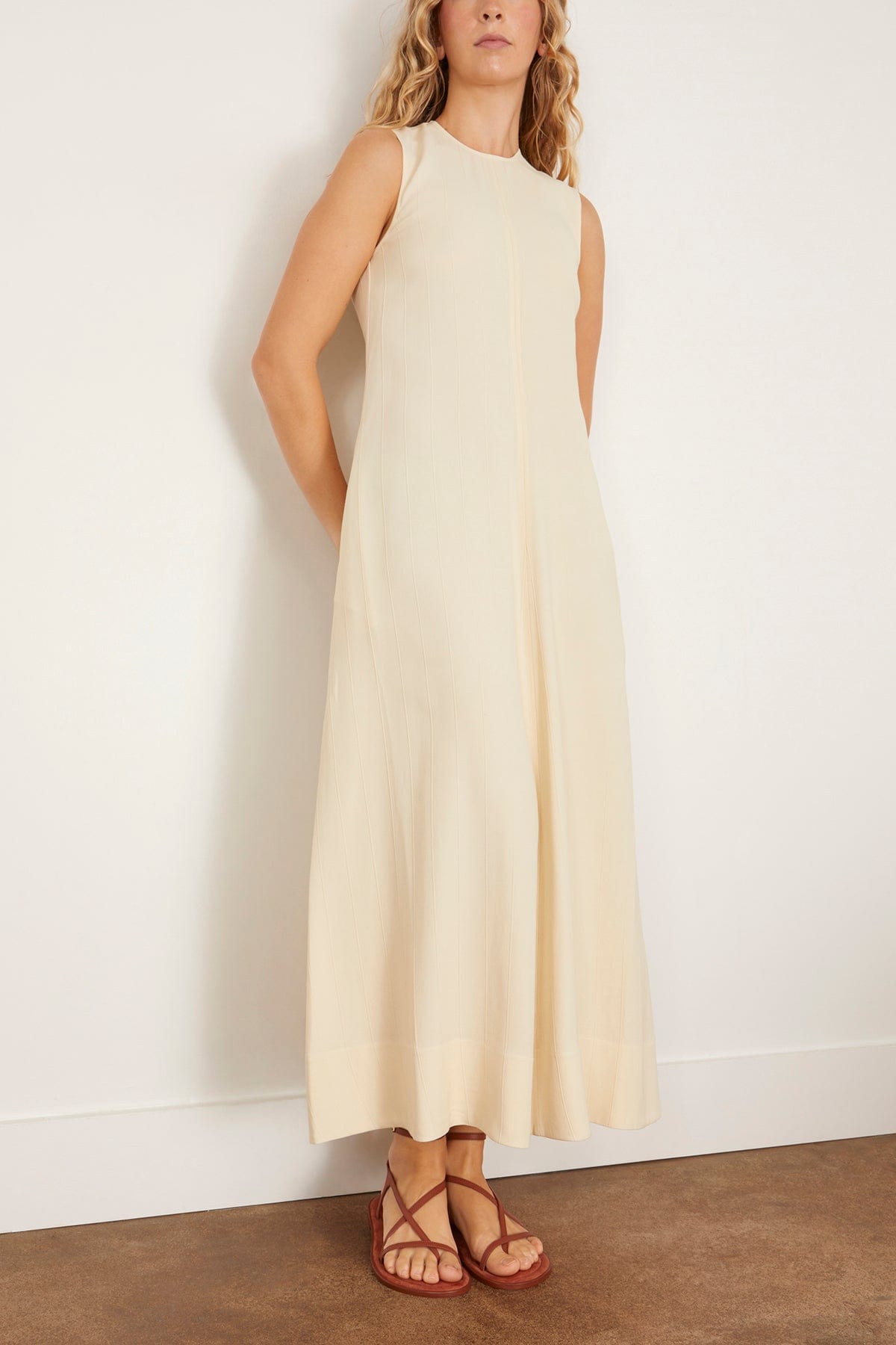 Toteme Woven Stripe Dress in Ecru Hampden Clothing Toteme Woven Stripe Dress in Ecru Hampden Clothing