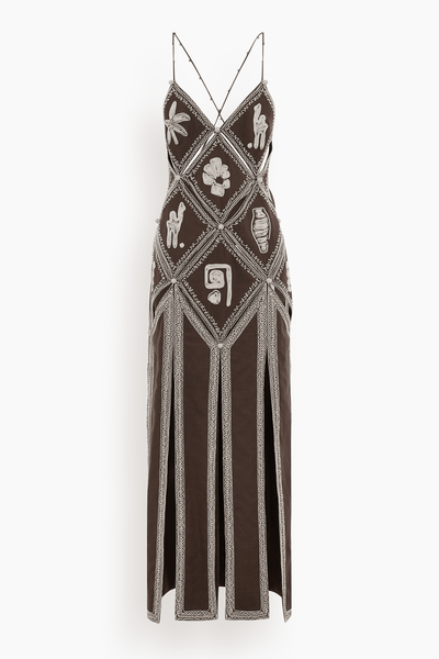 Leandra Corded Slip Midi Dress in Chocolate