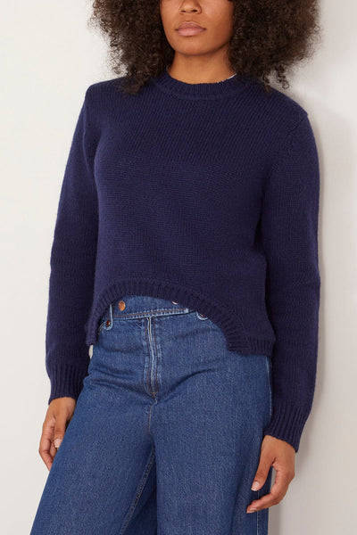 Tibi Sweaters Soft Lambswool Shrunken Crewneck Pullover in Navy