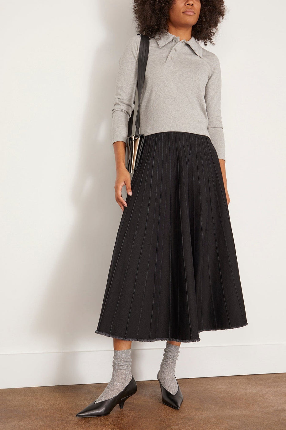 Tibi Skirts Pintucked Denim Skirt in Black