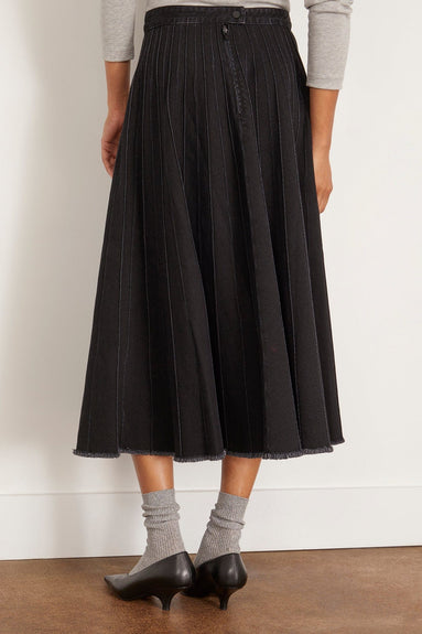 Tibi Skirts Pintucked Denim Skirt in Black