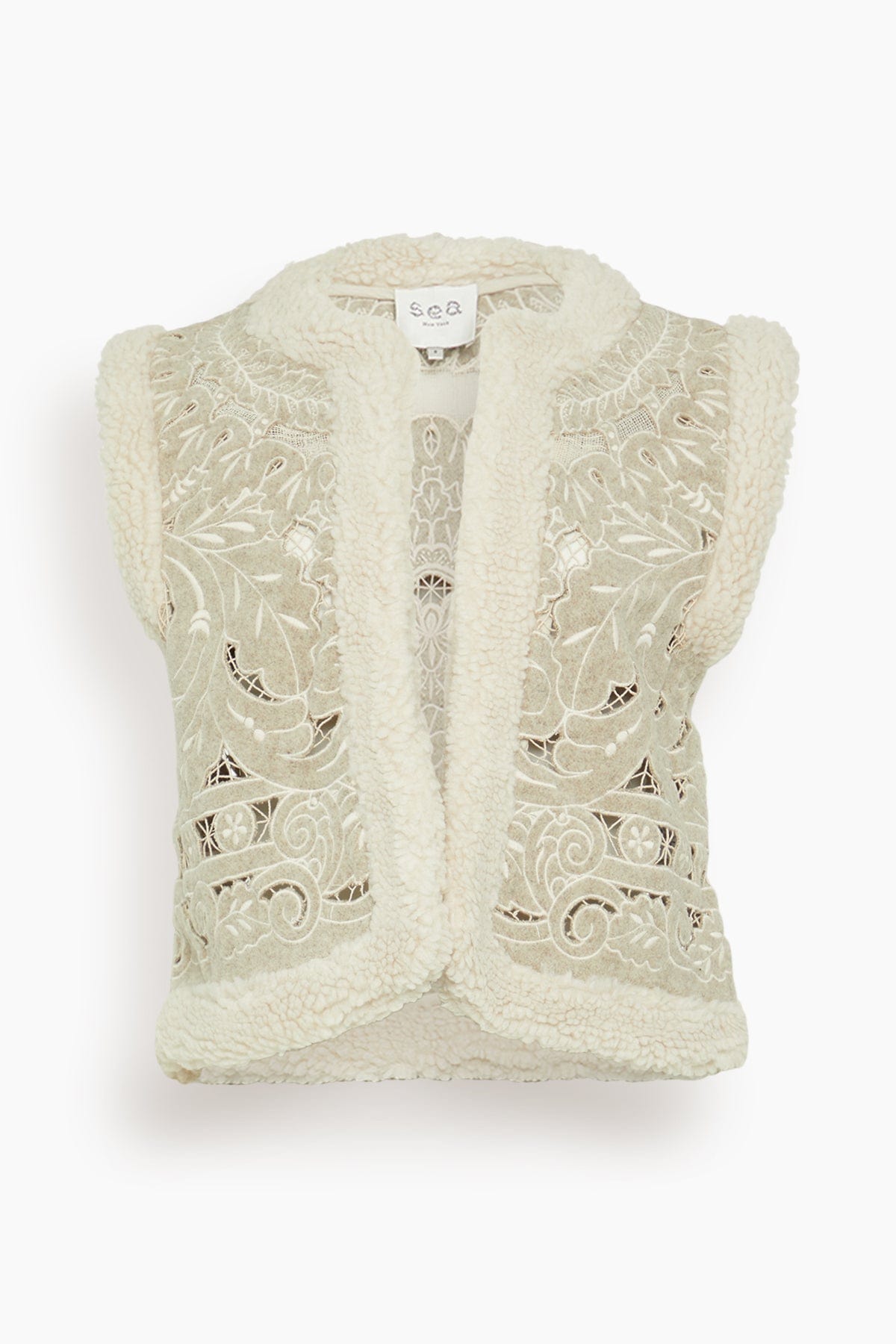 Sea Ceci Embroidery Felt Vest in Oatmeal
