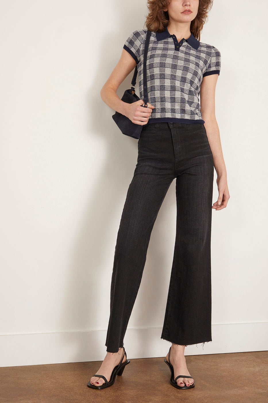 Guest In Residence Tops Gingham Shrunken Polo in Midnight Combo Guest In Residence Gingham Shrunken Polo in Midnight Combo