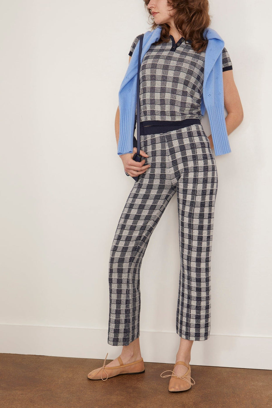 Guest In Residence Pants Gingham Flare Pant in Midnight Combo Guest In Residence Gingham Flare Pant in Midnight Combo