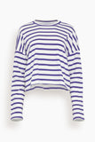 Askk NY Cropped Long Sleeve Tee in Navy Thin Stripe