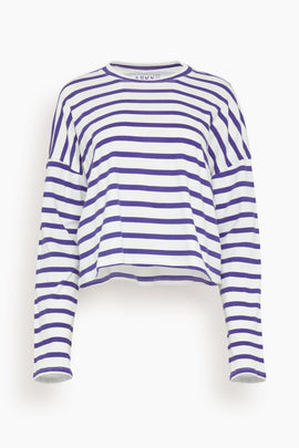 Cropped Long Sleeve Tee in Navy Thin Stripe