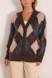 Lisa Yang Elaria Cardigan in Wood/Night Fall/Sand/Cream Argyle Brushed