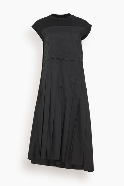 Cotton Poplin x Cotton Jersey Dress in Black