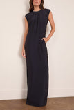 Lanvin Embroidered Zip Long Dress in Navy Blue