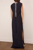 Lanvin Embroidered Zip Long Dress in Navy Blue