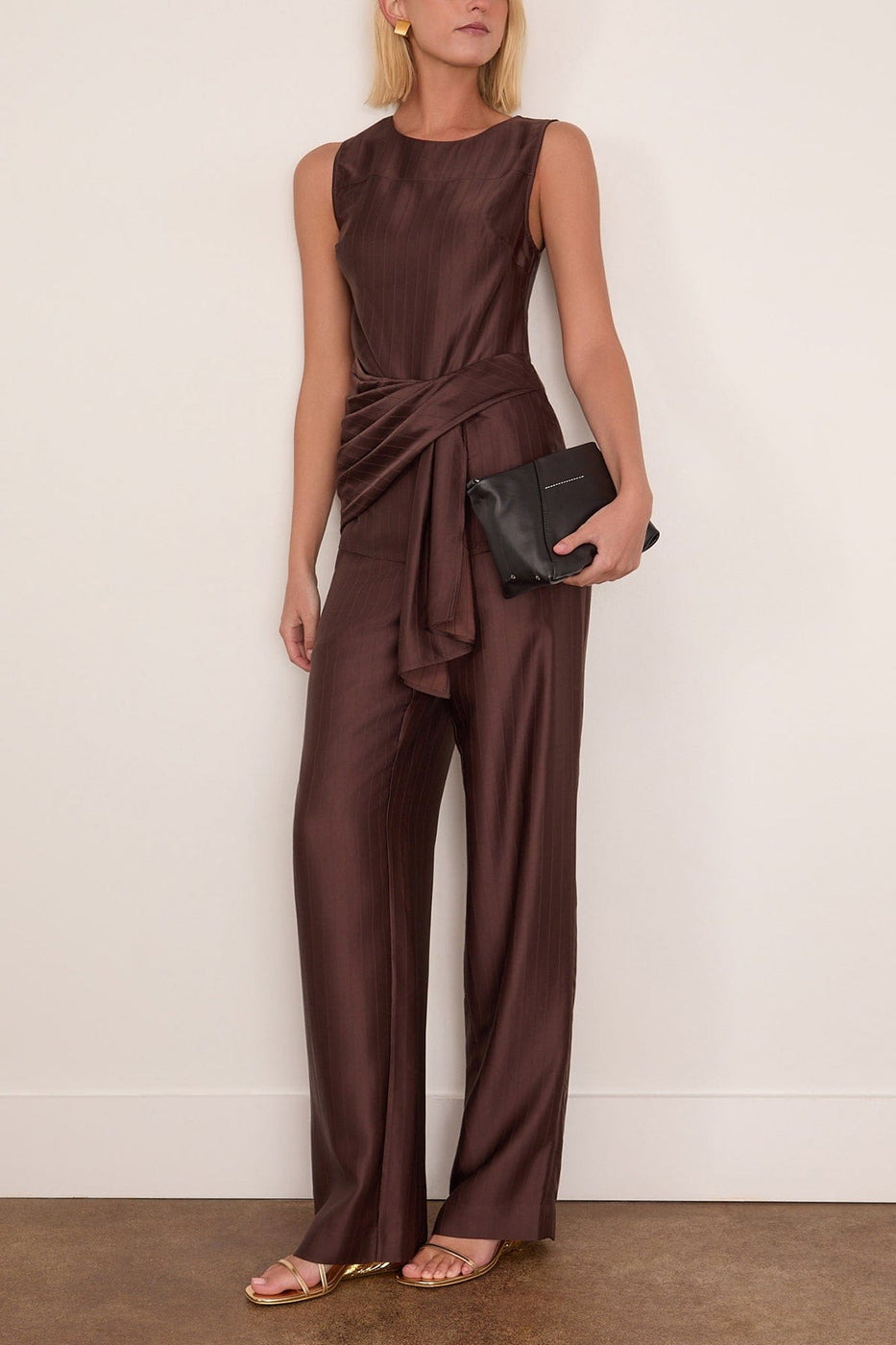 Loulou de Saison Fonda Draped Asymmetric Top in Dark Brown