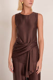 Loulou de Saison Fonda Draped Asymmetric Top in Dark Brown