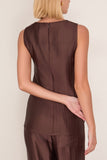 Loulou de Saison Fonda Draped Asymmetric Top in Dark Brown