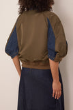 Denim x Nylon Twill Jacket in Blue/Dark Khaki