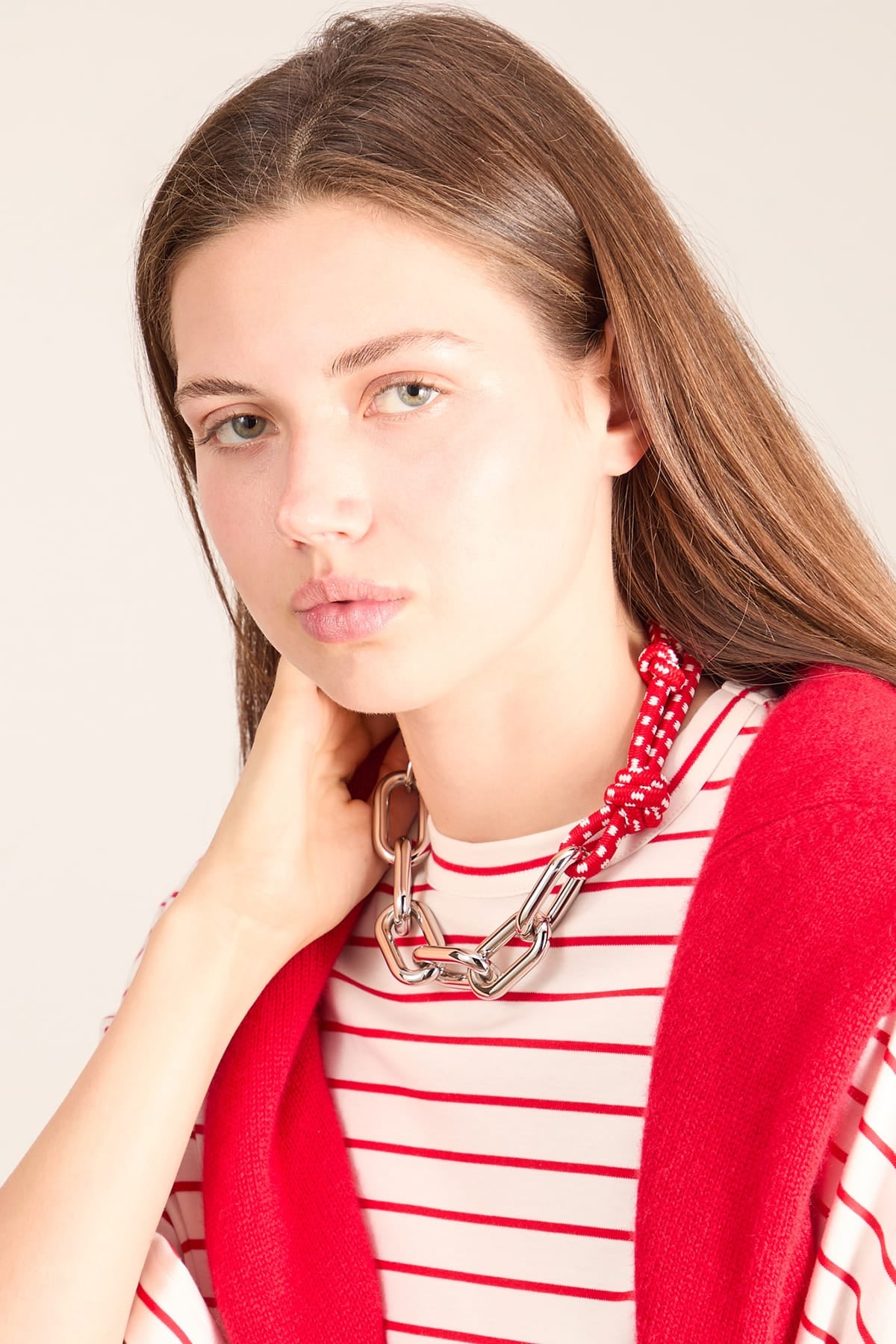 Plan C Rope and Chain Necklace in Red White