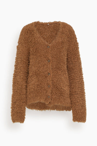Fluffy Boyfriend Cardigan in Brown