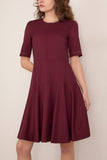 Marni Embroidered Short Sleeve Midi Dress in Dark Burgundy