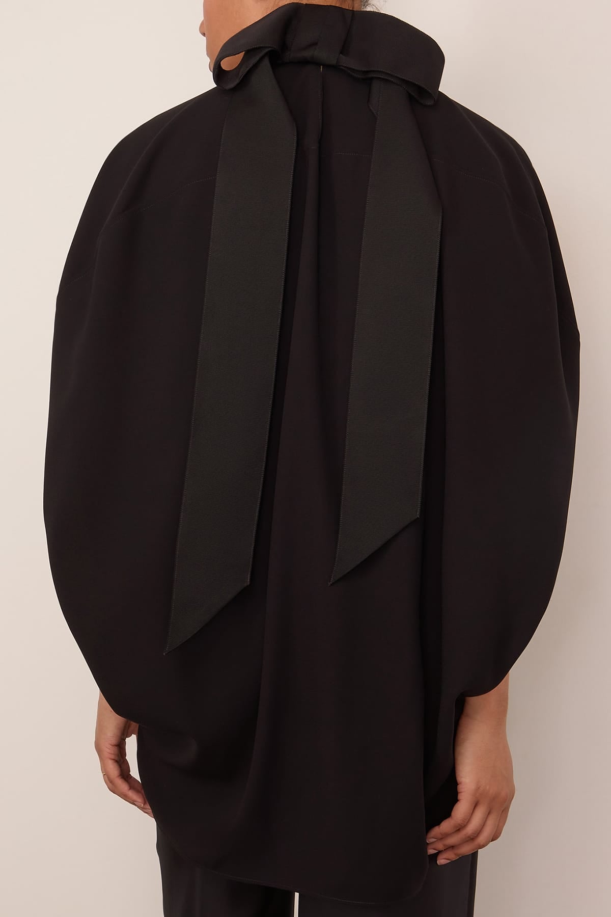 Lanvin Knotted High Neck Crepe Top in Black
