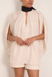 Lanvin Knotted High Neck Crepe Top in Cream