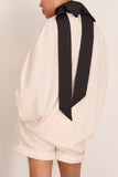 Lanvin Knotted High Neck Crepe Top in Cream