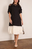 Lanvin Pleated Bi-Material Dress in Ecru